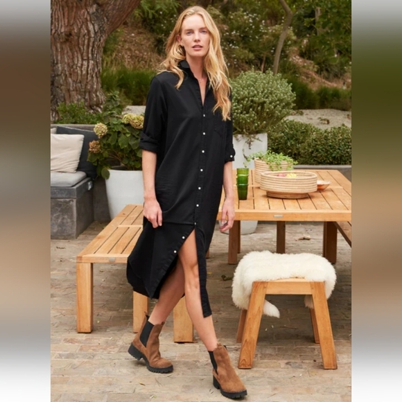 Frank & Eileen Rory Maxi Dress In Black Distressed Famous Denim L - Picture 1 of 16